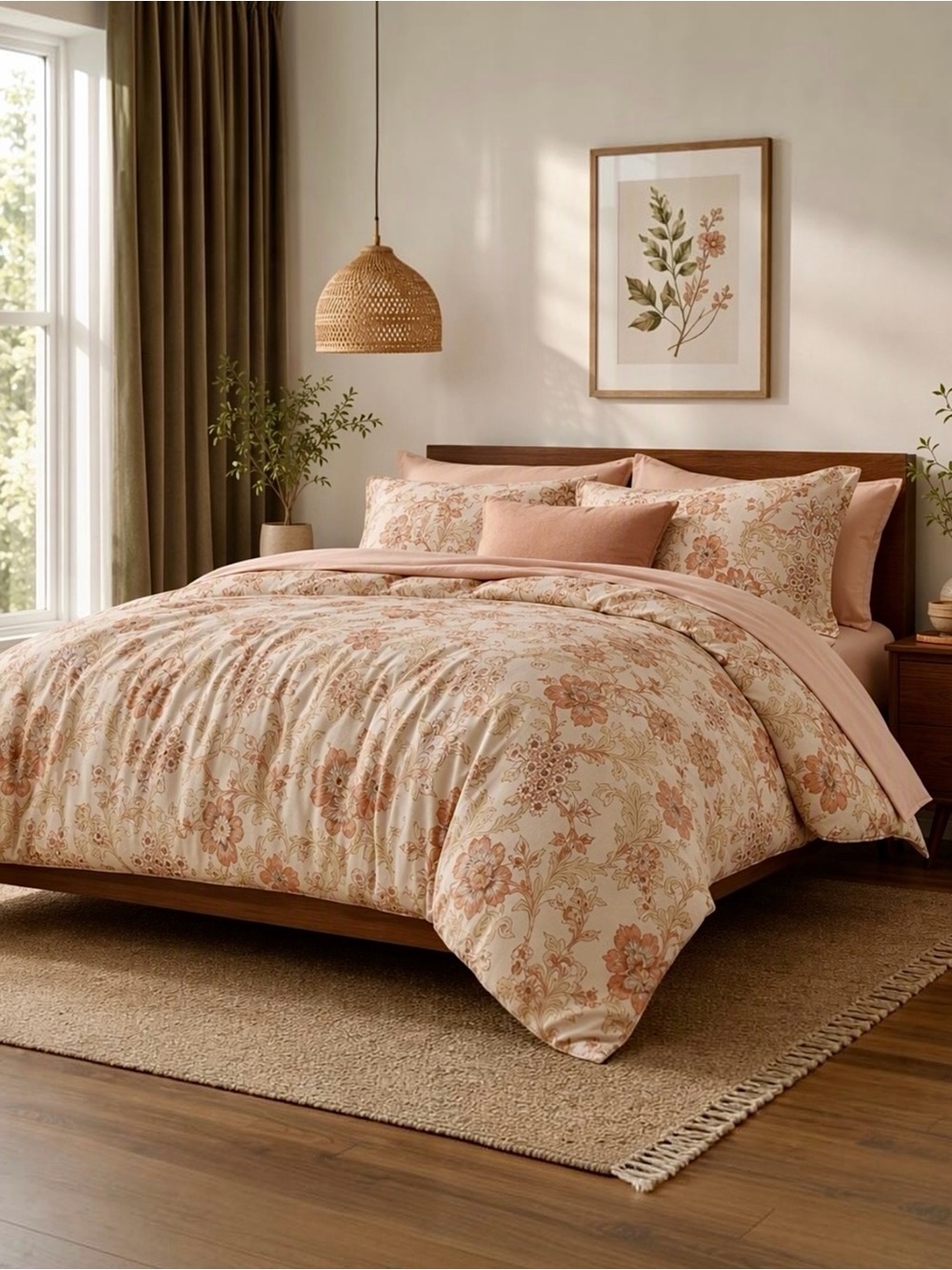 NEW Anthropologie 7 Piece Comforter & Sheet Set Blush Pink Floral Boho Bedding